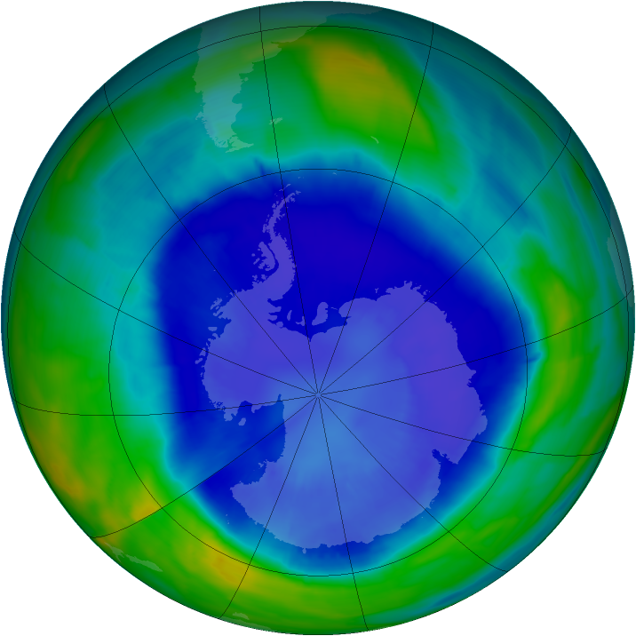 Antarctic ozone map for 12 September 2015